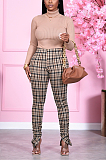 Casual Polyester Striped Plaid Pleated Long Pants Capris Pants CY1302