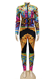 Fashion Printing Casual Polyester Round Neck Utility Blouse Long Pants Sets YZ2320
