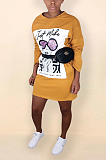 Casual Polyester Figure Graphic Long Sleeve Round Neck Mid Waist Mini Dress MDO3678
