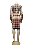Elegant Polyester Plaid Long Sleeve Round Neck Spliced Mid Waist Mini Dress YZ2381