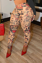 Casual Sexy Polyester Pop Art Print Mid Waist Long Pants Capris Pants BLE2226