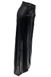 Casual Sexy Pu Leather Mid Waist Flare Leg Pants MLM9029