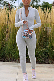 Sporty Sexy Polyester Long Sleeve Round Neck Zipper Bodycon Jumpsuit ED8352