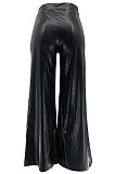 Casual Sexy Pu Leather Mid Waist Flare Leg Pants MLM9029