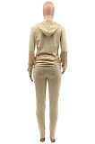 Womenswear Autumn Winter Pure Color Fleece Hollow Out Hooded Pocket Casual Two-Piece MLM9032