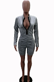 Grey Sexy Polyester Long Sleeve Bodycon Jumpsuit YSH6168