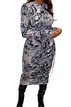 Womenswear Multi Tie Dye Long Sleeve Mid Waist Long Dress BBN142