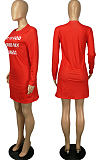 Casual Polyester Letter Long Sleeve Round Neck High Waist Mini Dress SH7206