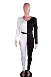 Fashion Casual Contrast Color Front Back Two Wear Contain The Belt Jumpsuits BS1247