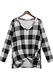 Casual Loose-Fitting Check Print V-Neck T-Shirt Blouses For Women NS8268