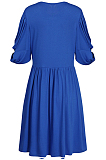 A Stylish Solid-Color Dress With A Loose Round Neck And Short Sleeves NS9953