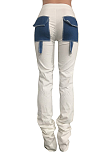 Street Style Spliced Flat Pocket Low Waist Capris Pants Denim Overall NK200