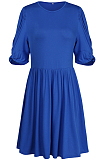 A Stylish Solid-Color Dress With A Loose Round Neck And Short Sleeves NS9953