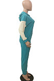 Womenswear Fashio Casual Spliced Contrast Color Long Sleeve Hooded Fleece Two-Piece BDF8052