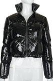 Winter Fashion Long Sleeve Zipper Cardigan Stand Collar Keep Warm Mirror Surface Casual Cotton Suit Coat FWB20666