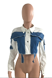 Street Style Polyester Long Sleeve Lapel Neck Spliced Denim Jacket  Jackets NK201