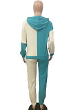 Womenswear Fashio Casual Spliced Contrast Color Long Sleeve Hooded Fleece Two-Piece BDF8052