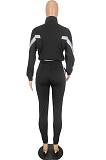Black Casual Polyester Long Sleeve Utility Blouse Long Pants Sets YY5205