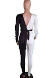 Fashion Casual Contrast Color Front Back Two Wear Contain The Belt Jumpsuits BS1247