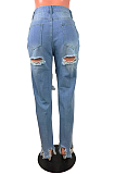 Street Style Cotton Tassel Irregular Slit Pencil Jeans Hem Long Pants Jeans JLX5503