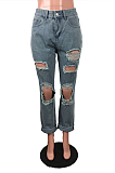 Street Style Loose Ripped Slimming Buttoned Long Pants Wide Leg Pants Jeans JLX5502