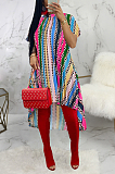 Multi Casual Sexy Polyester Striped Short Sleeve Spliced Mid Waist Long Dress SMR10008