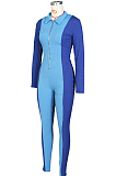 Sexy Polyester Long Sleeve Lapel Neck Spliced Bodycon Jumpsuit ZS0357