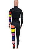 High Neck Long Sleeve Paint Colour Stripe Two-piece CYY8068