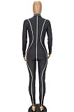 Long Sleeve Letter Printing Sexy Zipper Bodycon Jumpsuits MN8335