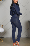 Casual Cotton Long Sleeve Lapel Neck Buttoned Flat Pocket Overall Jumpsuit JLX6047
