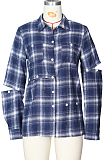 Casual plaid shirt with long sleeves and multiple buttons