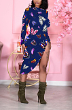 Sexy Polyester Colorful Butterfly Print Long Sleeve Round Neck Long Dress WY6738