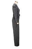 Sexy Cotton Long Sleeve V Neck Unitard Wide Leg Jumpsuits SMR10007