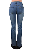 Street Style Casual Cotton Mid Waist Tassel Irregular Slit Pencil Long Pants Jeans JLX5501