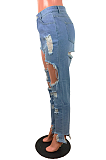 Street Style Cotton Tassel Irregular Slit Pencil Jeans Hem Long Pants Jeans JLX5503