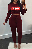 Sporty Sexy Polyester Letter Long Sleeve Hoodie Long Pants Sets ZS083