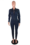 Casual Cotton Long Sleeve Lapel Neck Buttoned Flat Pocket Overall Jumpsuit JLX6047