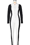 Sexy Polyester Long Sleeve Lapel Neck Spliced Bodycon Jumpsuit ZS0357