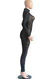 Sexy Net Yarn Perspective Ruffle Cultivate One's Morality Long Sleeve Jumpsuits MA6158