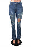 Street Style Casual Cotton Mid Waist Tassel Irregular Slit Pencil Long Pants Jeans JLX5501