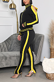 Casual Polyester Long Sleeve Round Neck Spliced Mid Waist Long Pants Sets YYF8154