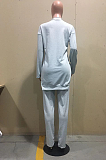 Casual Cotton Blend Fluffing Long Sleeve Round Neck Spliced Mid Waist Long Pants Sets D8412