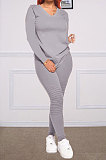 Womenswear Pure Color Ruffle Long Sleeve Long Pants Sets DY6613