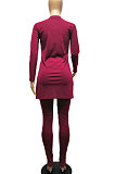 Long Sleeve Pure Color Ruffle Womenswear Casual Two-Piece DY6618