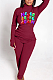Casual Letter Long Sleeve Round Neck Tee Top Mid Waist Long Pants Sets WJ5122