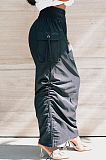 New Casual Polyester Drawstring Flat Pocket Ruffle Mid Waist Long Skirt D8413