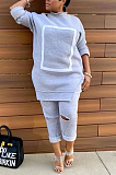 Casual Cotton Blend Fluffing Long Sleeve Round Neck Spliced Mid Waist Long Pants Sets D8412