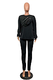 Casual Polyester Long Sleeve Round Neck Zipper Tee Top Long Pants OEP6245