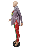 Casual Polyester Cartoon Graphic Long Sleeve Peter Pan Collar Tee Top Mid Waist Long Pants Sets SDE1196