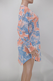 Sweet Casual Cute Polyester Tie Dye Long Sleeve Round Neck Mid Waist Mini Dress A-8591
